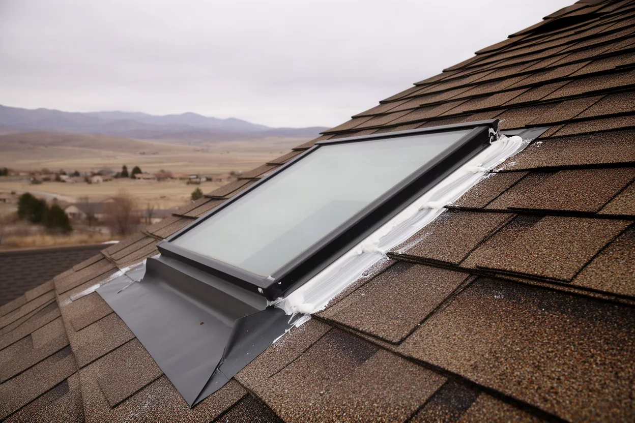 A skylight curb with fresh flashing sealant